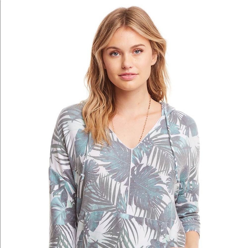 Chaser Cozy Knit Palm Print Pullover Hoodie